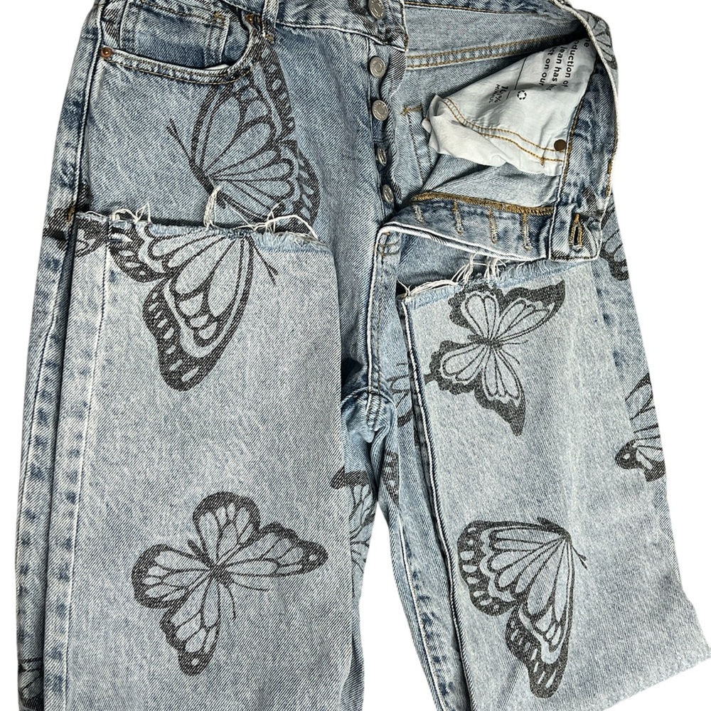 PacSun High Rise Jeans with Butterfly Print - Blue and Black size 28